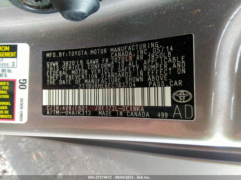 2014 TOYOTA COROLLA LE - 2T1BURHE6EC163704