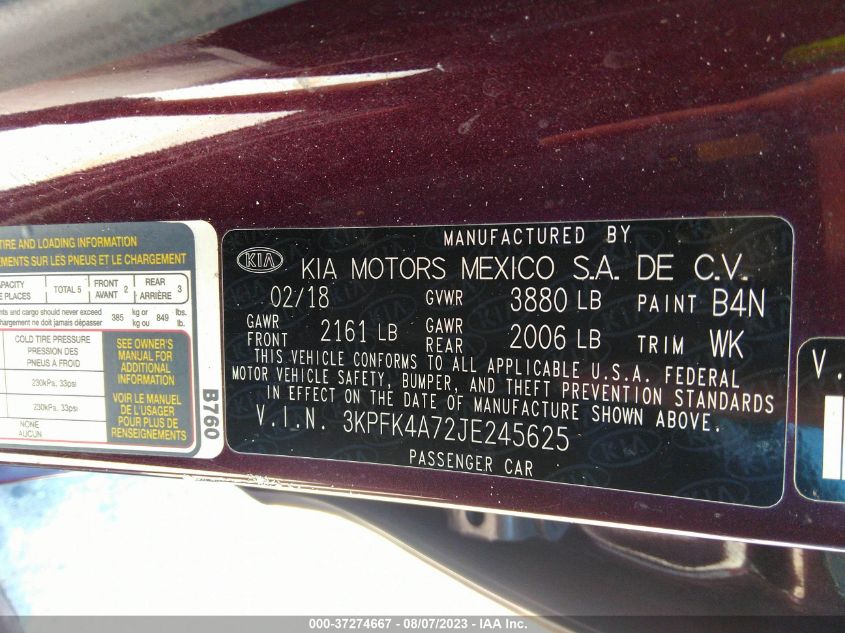 2018 KIA FORTE LX - 3KPFK4A72JE245625