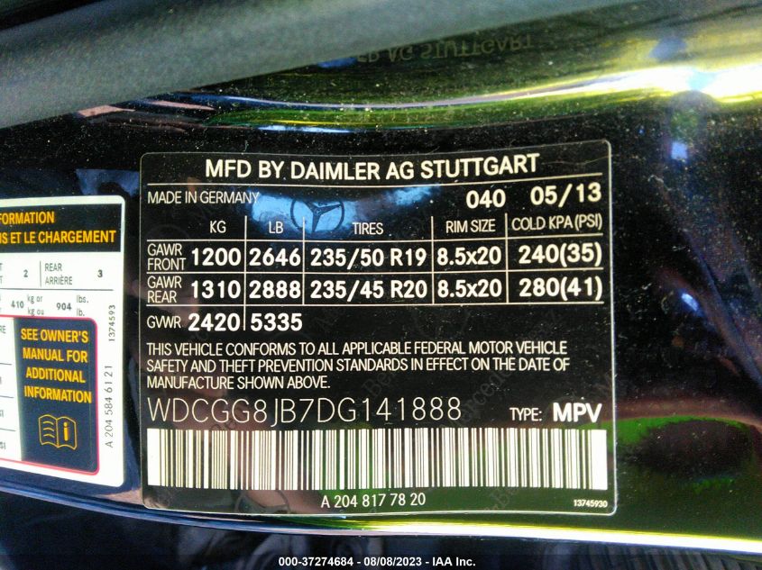 2013 MERCEDES-BENZ GLK-CLASS GLK 350 - WDCGG8JB7DG141888