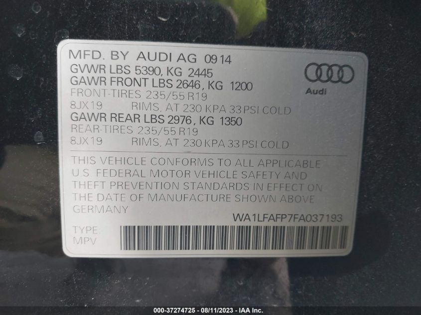 WA1LFAFP7FA037193 2015 AUDI Q5, photo no. 9