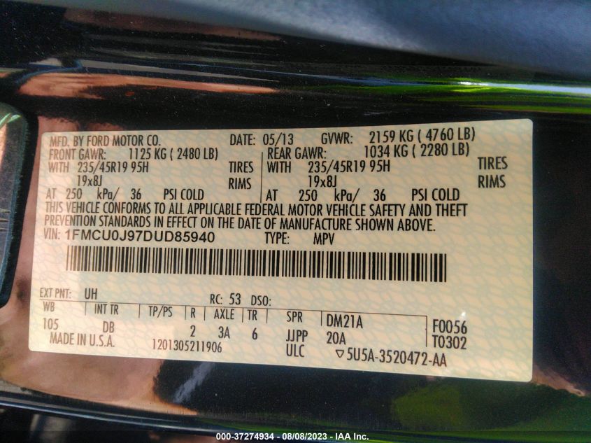 2013 FORD ESCAPE TITANIUM - 1FMCU0J97DUD85940