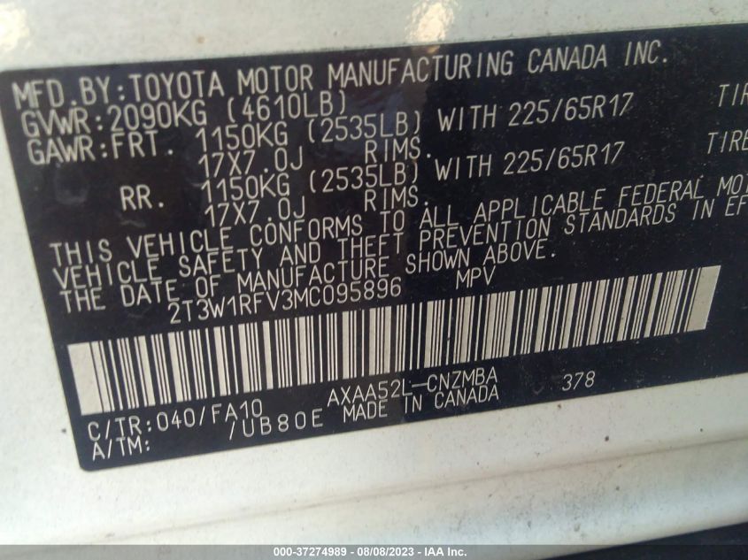 2021 TOYOTA RAV4 XLE - 2T3W1RFV3MC095896
