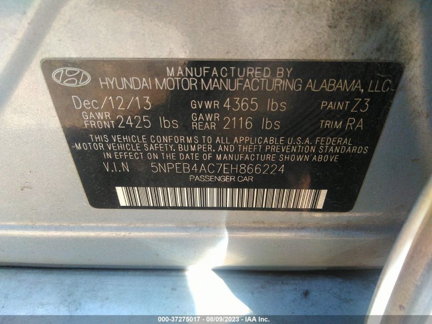 2014 HYUNDAI SONATA GLS - 5NPEB4AC7EH866224