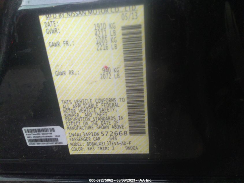 2013 NISSAN ALTIMA 2.5 SL - 1N4AL3AP1DN572668