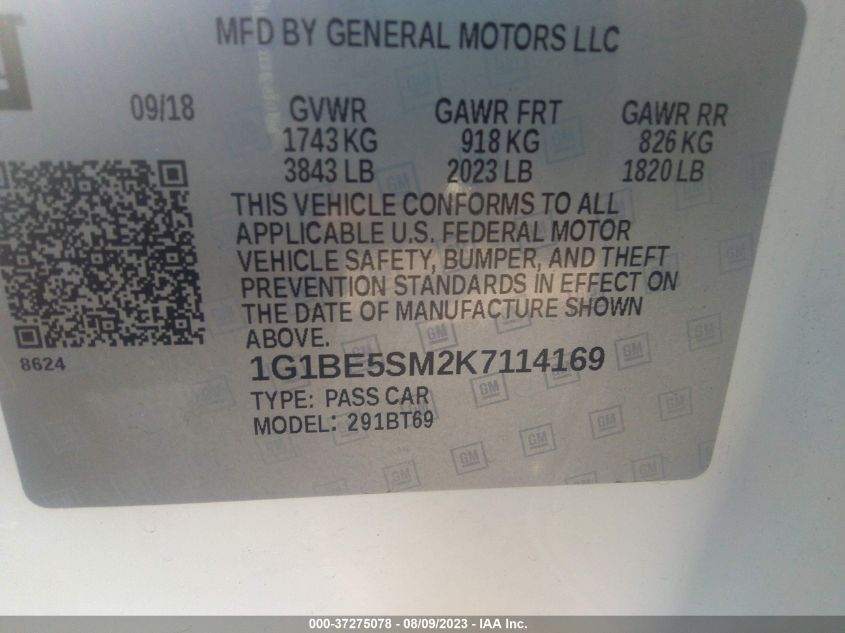 2019 CHEVROLET CRUZE LT - 1G1BE5SM2K7114169