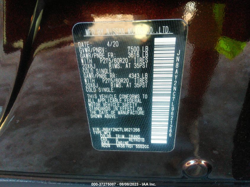 2020 NISSAN ARMADA SL - JN8AY2NC7L9621266
