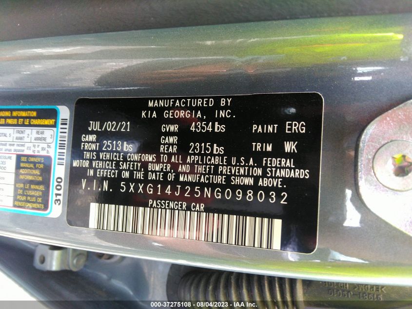 2022 KIA K5 LXS - 5XXG14J25NG098032