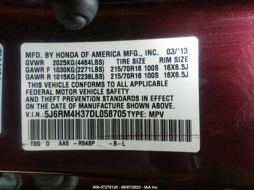 2013 HONDA CR-V LX - 5J6RM4H37DL058705
