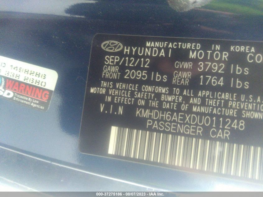 2013 HYUNDAI ELANTRA COUPE GS PZEV - KMHDH6AEXDU011248