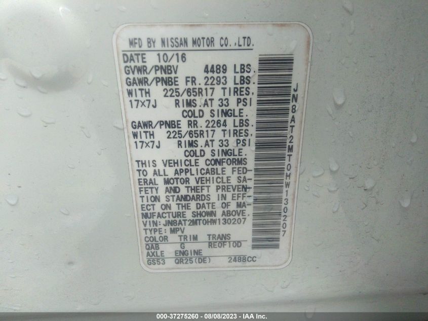 2017 NISSAN ROGUE SV - JN8AT2MT0HW130207