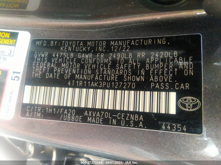 4T1R11AK3PU127270 Toyota Camry LE 9