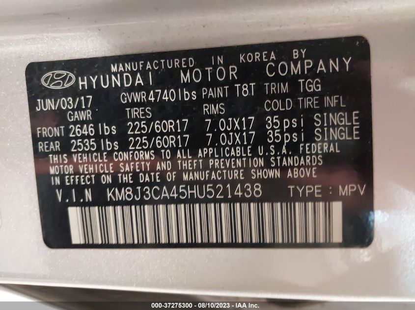 2017 HYUNDAI TUCSON SE - KM8J3CA45HU521438