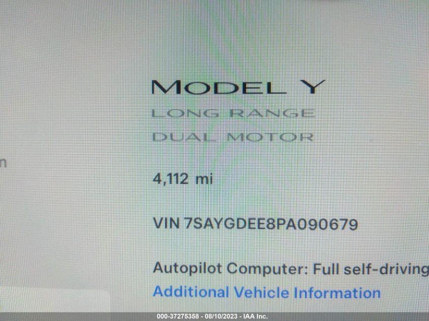 2023 TESLA MODEL Y LONG RANGE - 7SAYGDEE8PA090679