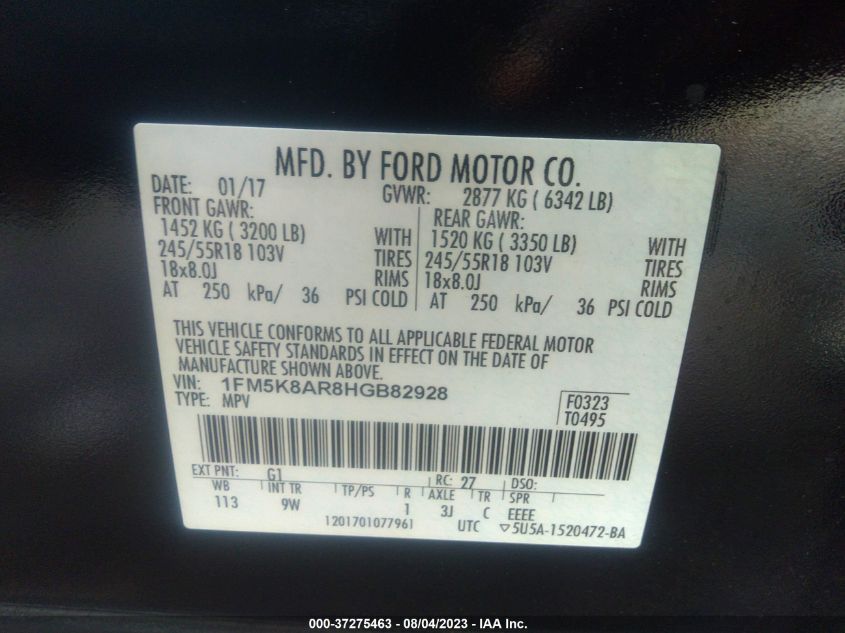 2017 FORD POLICE INTERCEPTOR - 1FM5K8AR8HGB82928