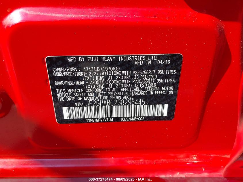 2016 SUBARU CROSSTREK PREMIUM - JF2GPABC2G8295445