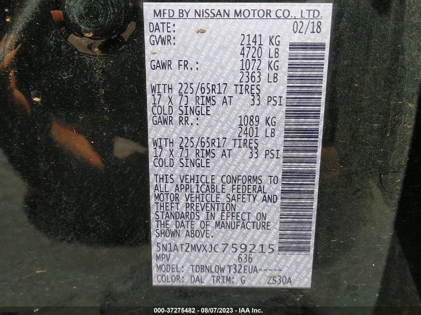 2018 NISSAN ROGUE SV - 5N1AT2MVXJC759215