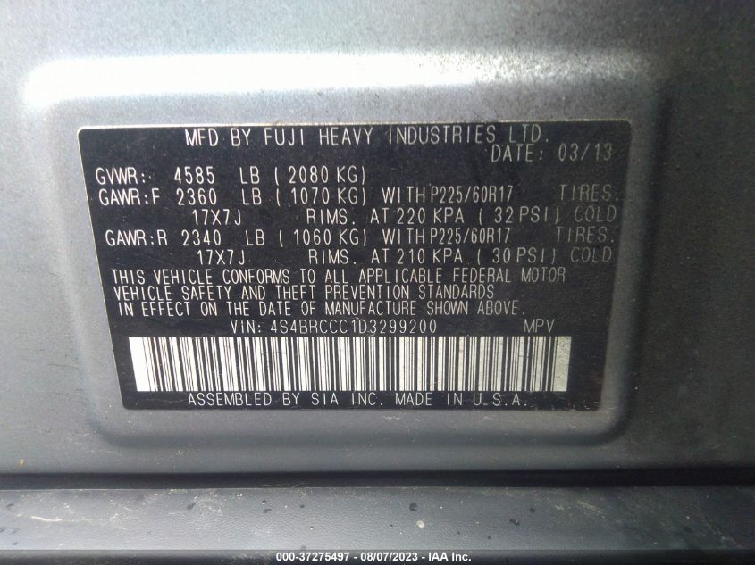 2013 SUBARU OUTBACK 2.5I PREMIUM - 4S4BRCCC1D3299200