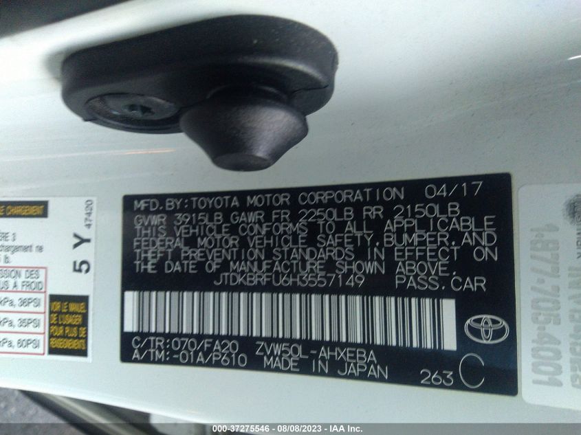 2017 TOYOTA PRIUS TWO - JTDKBRFU6H3557149