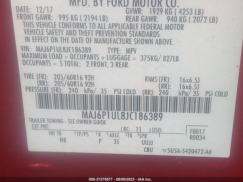 2018 FORD ECOSPORT SE - MAJ6P1UL8JC186389