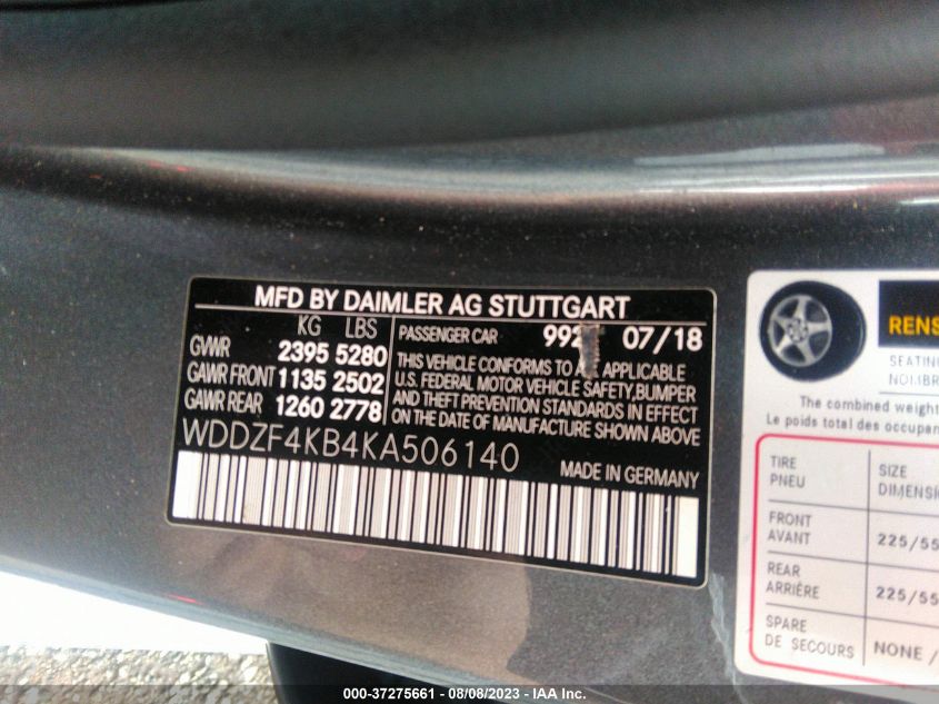 WDDZF4KB4KA506140 2019 MERCEDES-BENZ E-CLASS, photo no. 9