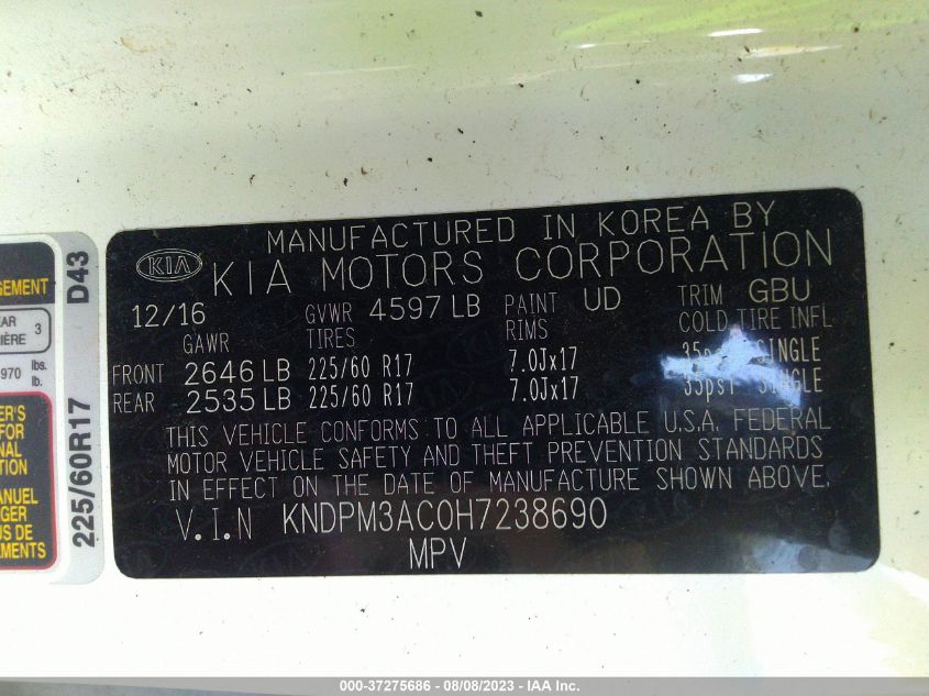 2017 KIA SPORTAGE LX - KNDPM3AC0H7238690