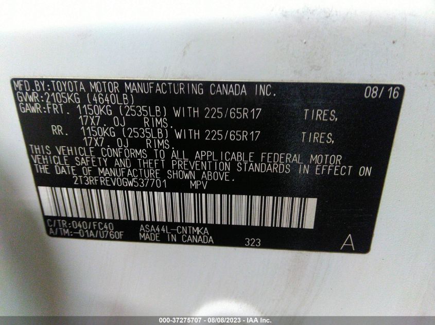 2016 TOYOTA RAV4 XLE - 2T3RFREV0GW537701