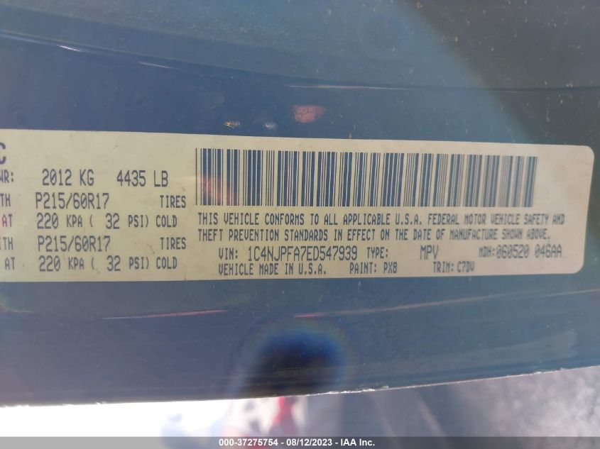 2014 JEEP PATRIOT LATITUDE - 1C4NJPFA7ED547939