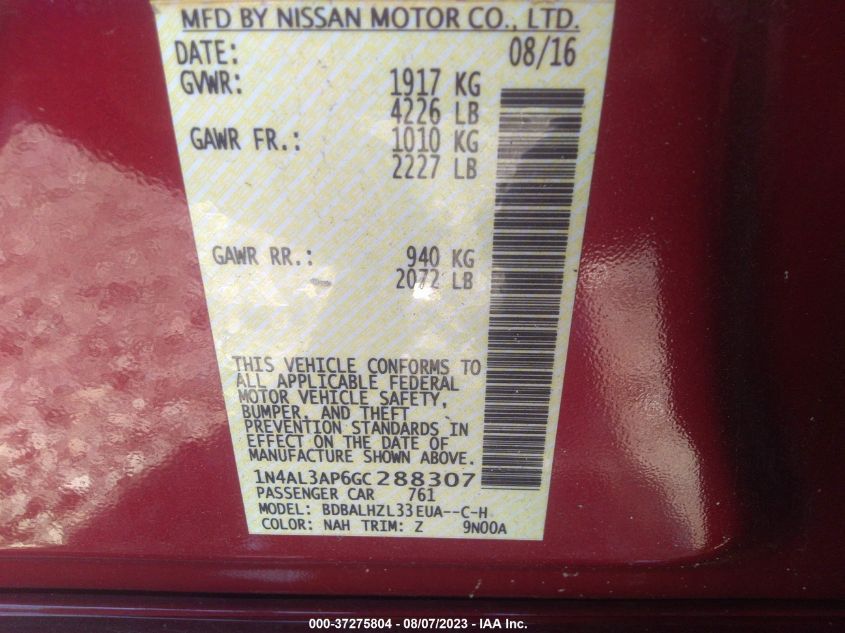 2016 NISSAN ALTIMA 2.5 SR - 1N4AL3AP6GC288307