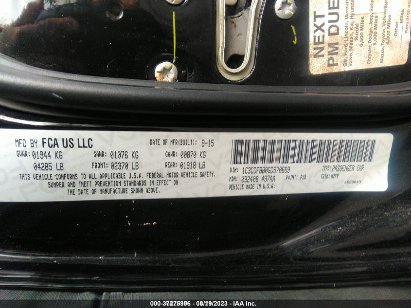2016 DODGE DART SXT - 1C3CDFBB0GD570669