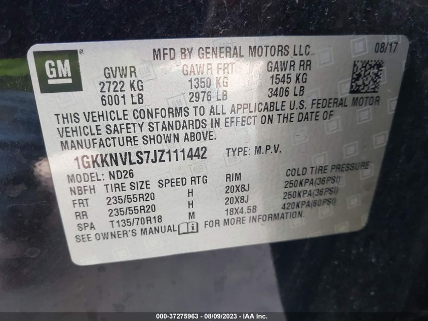 2018 GMC ACADIA SLT - 1GKKNVLS7JZ111442