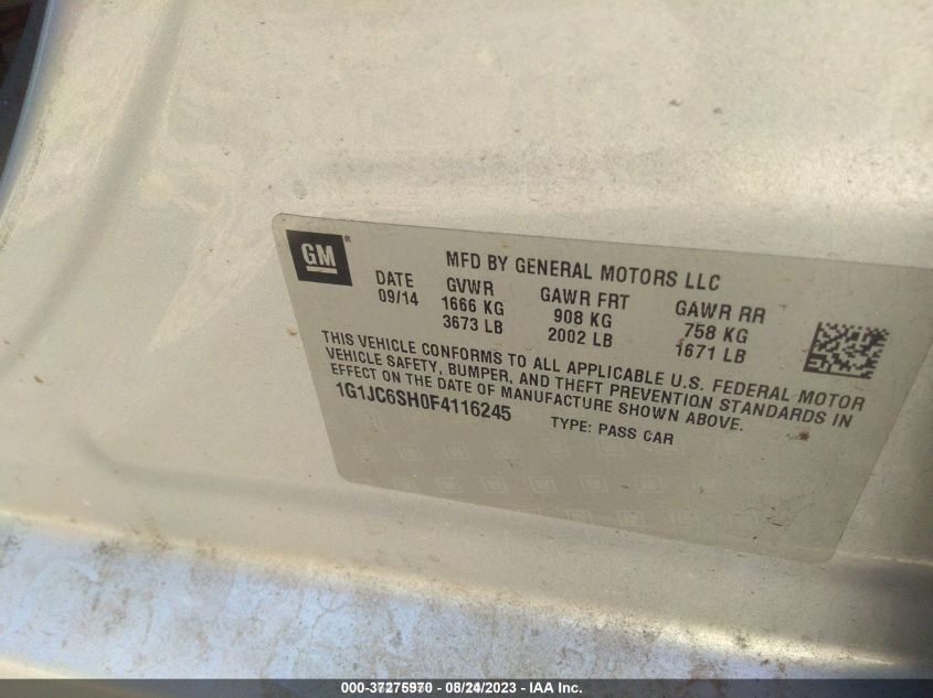 2015 CHEVROLET SONIC LT - 1G1JC6SH0F4116245
