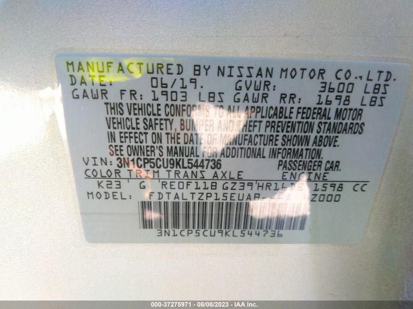 2019 NISSAN KICKS SR - 3N1CP5CU9KL544736
