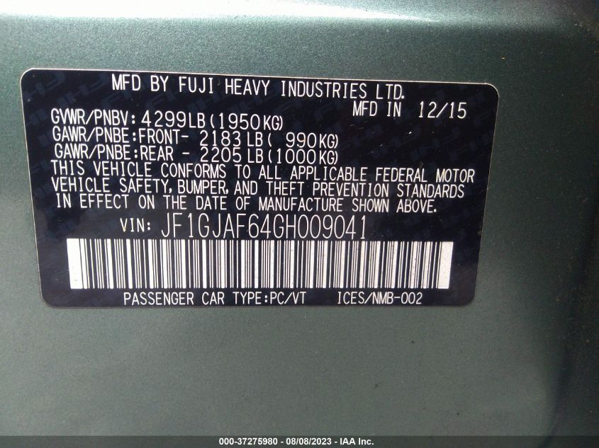 2016 SUBARU IMPREZA SEDAN PREMIUM - JF1GJAF64GH009041