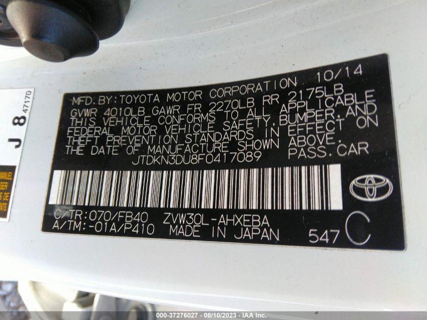 2015 TOYOTA PRIUS FOUR - JTDKN3DU8F0417089