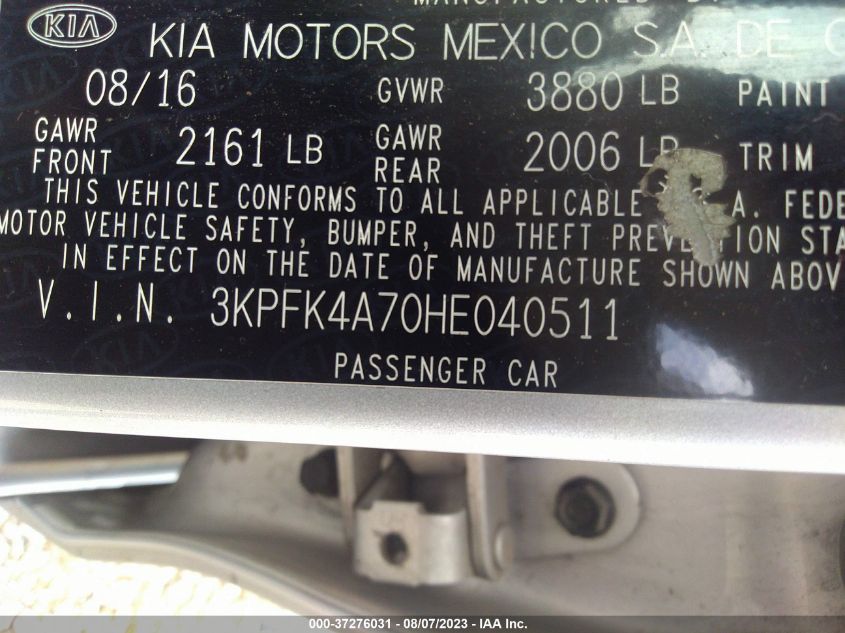2017 KIA FORTE LX - 3KPFK4A70HE040511