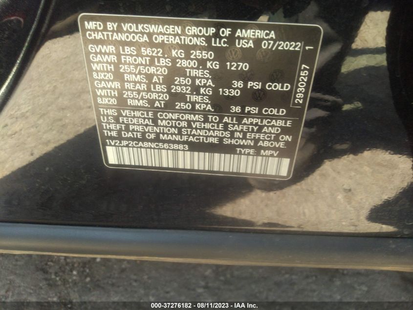 2022 VOLKSWAGEN ATLAS SE - 1V2JP2CA8NC563883