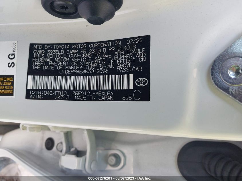 2022 TOYOTA COROLLA LE - JTDEPMAE8N3012096