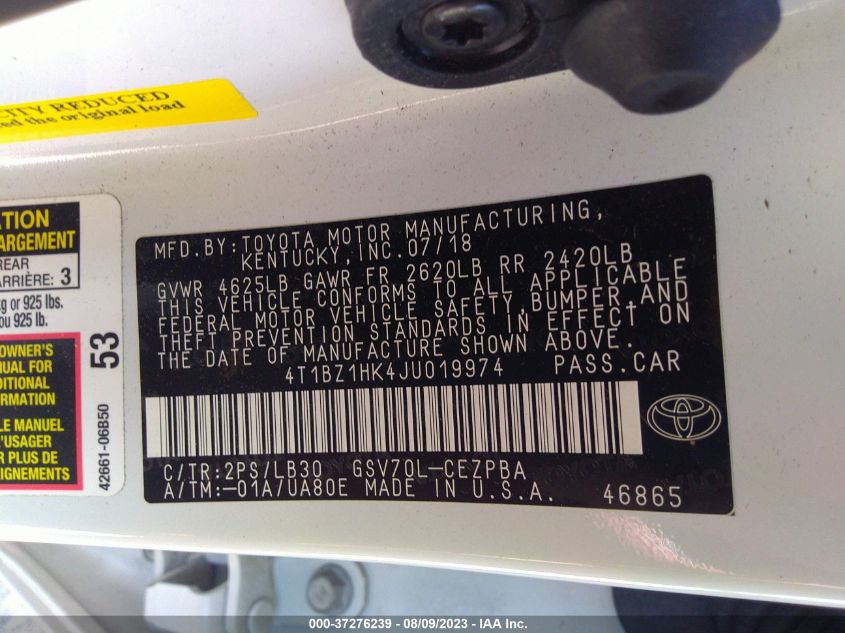 2018 TOYOTA CAMRY V6 - 4T1BZ1HK4JU019974