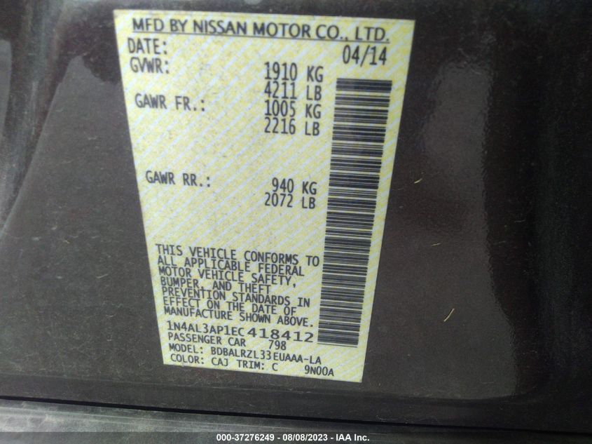 2014 NISSAN ALTIMA 2.5 S - 1N4AL3AP1EC418412