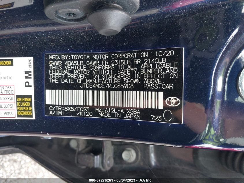 2021 TOYOTA COROLLA SE - JTDS4MCE7MJ065908