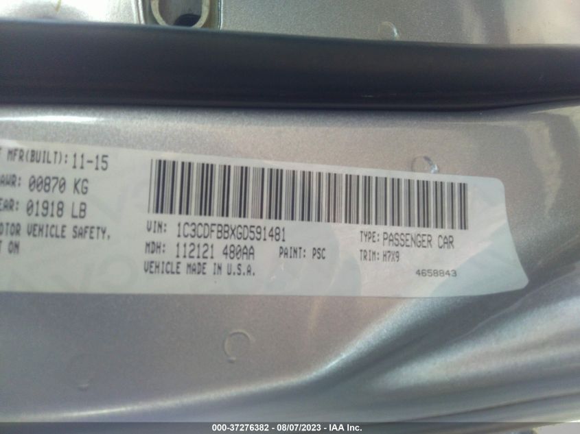 2016 DODGE DART SXT - 1C3CDFBBXGD591481