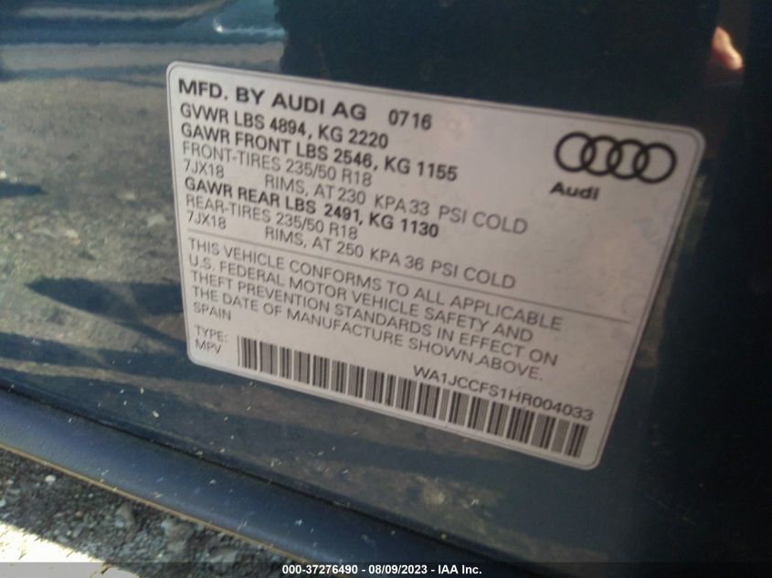 2017 AUDI Q3 PREMIUM PLUS - WA1JCCFS1HR004033