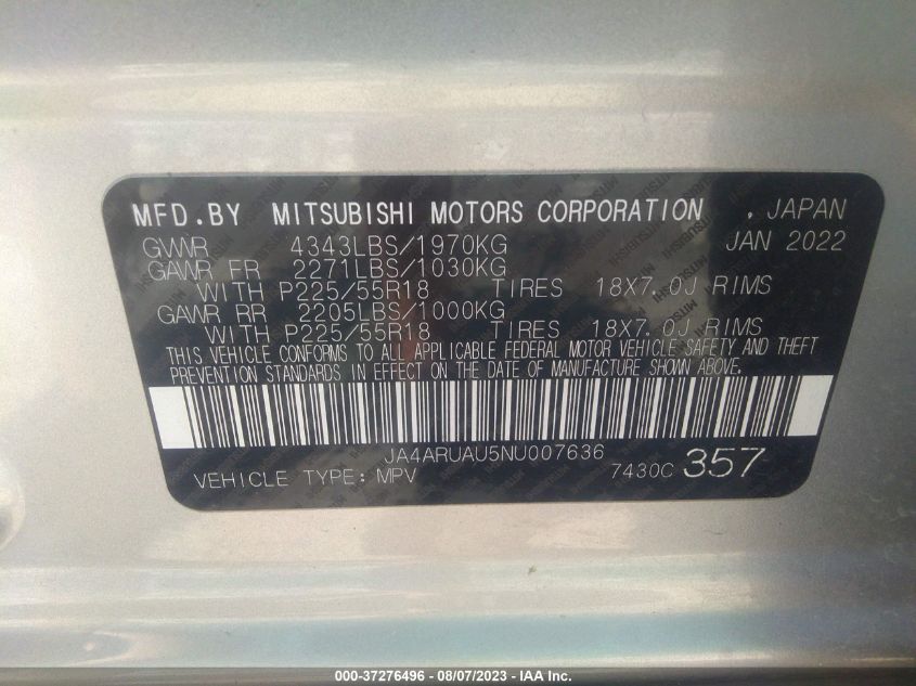 2022 MITSUBISHI OUTLANDER SPORT ES/LE/SE - JA4ARUAU5NU007636