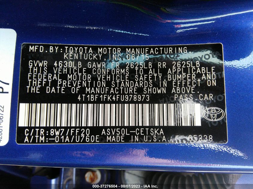 2015 TOYOTA CAMRY XLE/SE/LE/XSE - 4T1BF1FK4FU978973