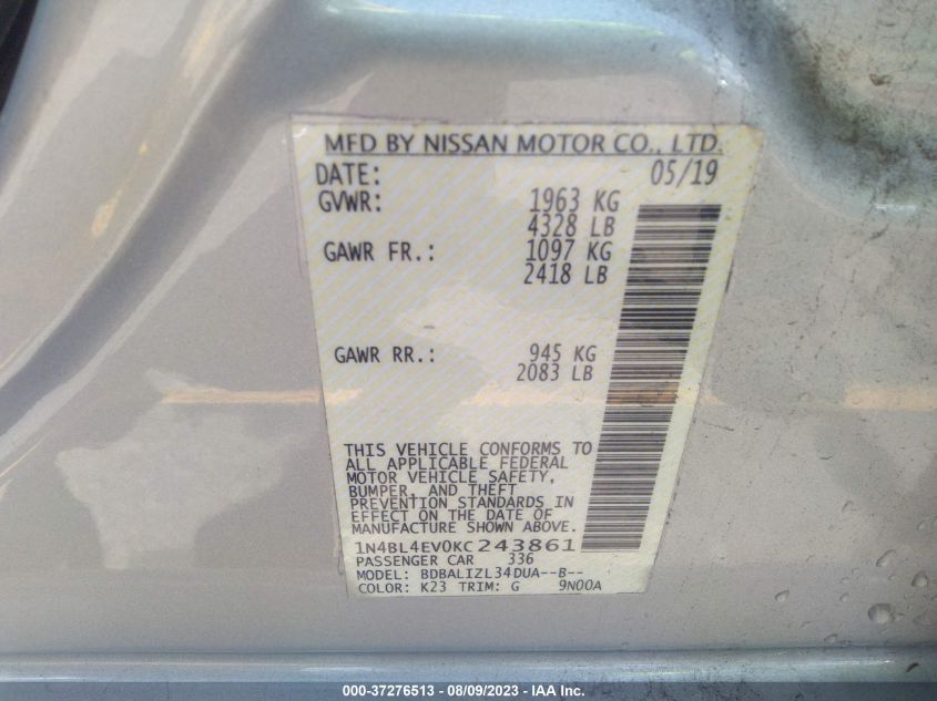 2019 NISSAN ALTIMA 2.5 SL - 1N4BL4EV0KC243861
