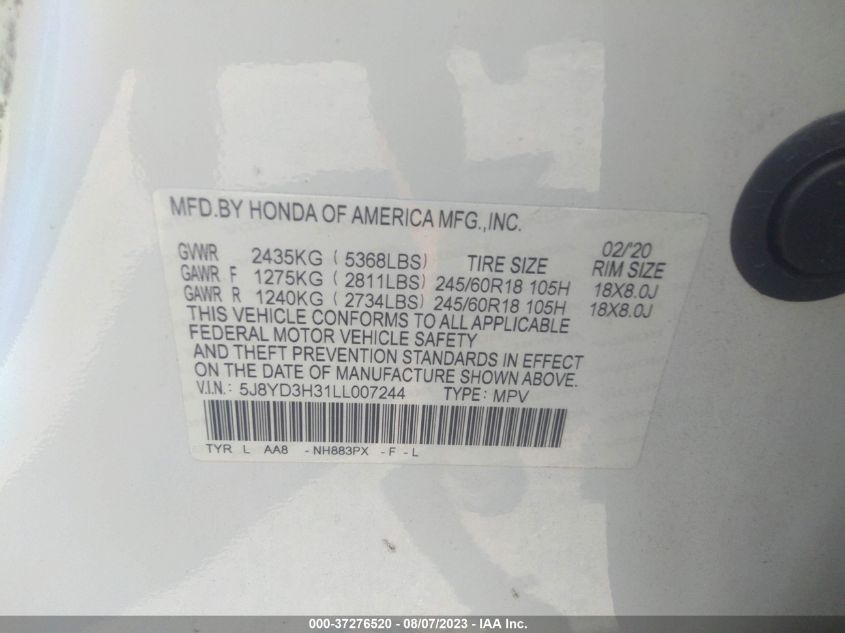 2020 ACURA MDX - 5J8YD3H31LL007244