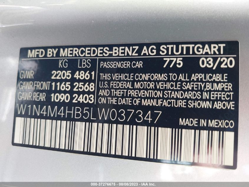 2020 MERCEDES-BENZ GLB GLB 250 - W1N4M4HB5LW037347