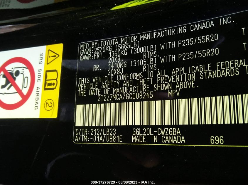 2016 LEXUS RX 350 - 2T2ZZMCA7GC008245
