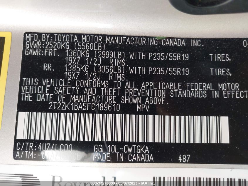 2015 LEXUS RX 350 - 2T2ZK1BA5FC189610