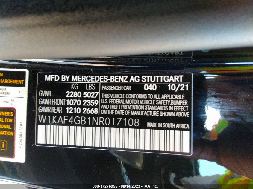 2022 MERCEDES-BENZ C-CLASS C 300 - W1KAF4GB1NR017108